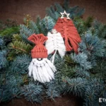 Handmade macramé Christmas decoration, teal and white woven tree design, Ethno World