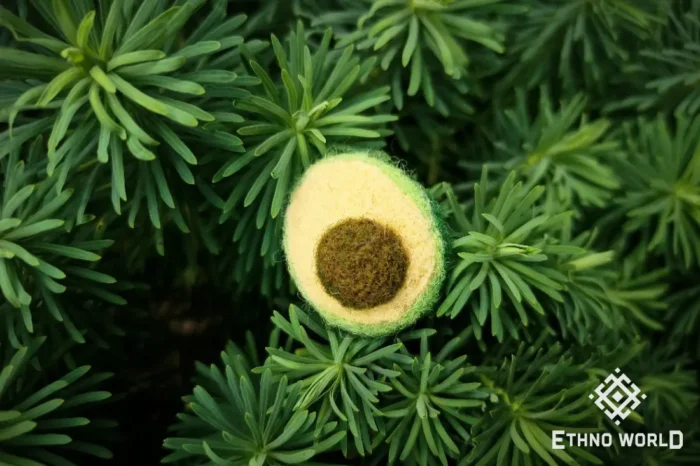 Needle felted avocado miniature, handmade wool