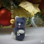 Needle felted grey mouse Christmas ornament, handmade wool