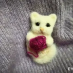 Needle felted yellow cat miniature, handmade wool