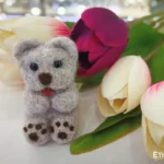 Needle felted teddy bear with flowers, handmade wool