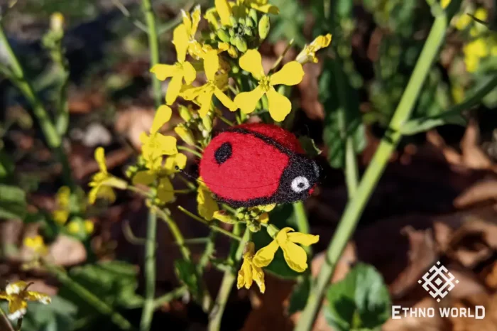 Needle felted ladybug brooch, handmade wool