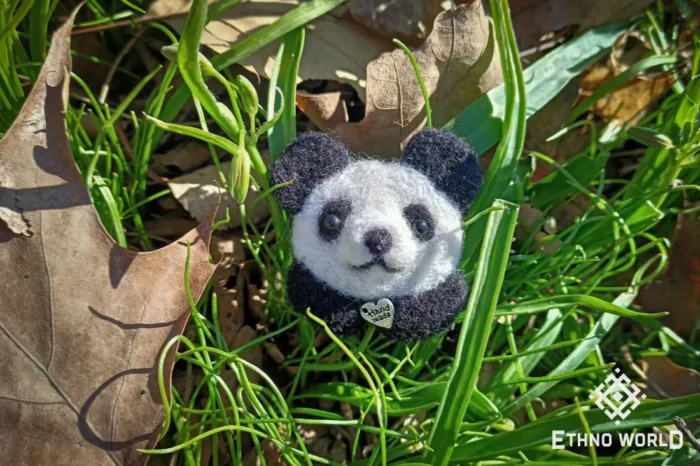 Needle felted panda bear miniature, handmade wool